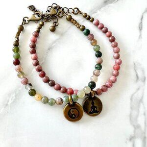 Set of 2 Yoga Bracelets Yin and Yang Beaded Gemstone Bracelets Jasper